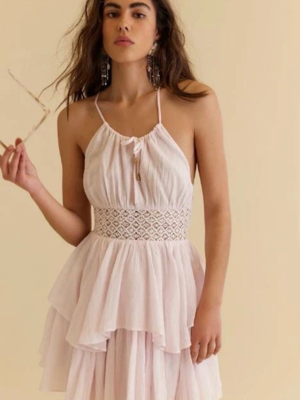 Free People Whisper Waves Blush Pink Tiered Mini Dress NWT!